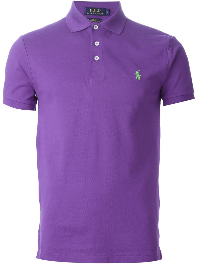 Polo Ralph Lauren Embroidered Logo Polo Shirt in Purple for Men - Lyst