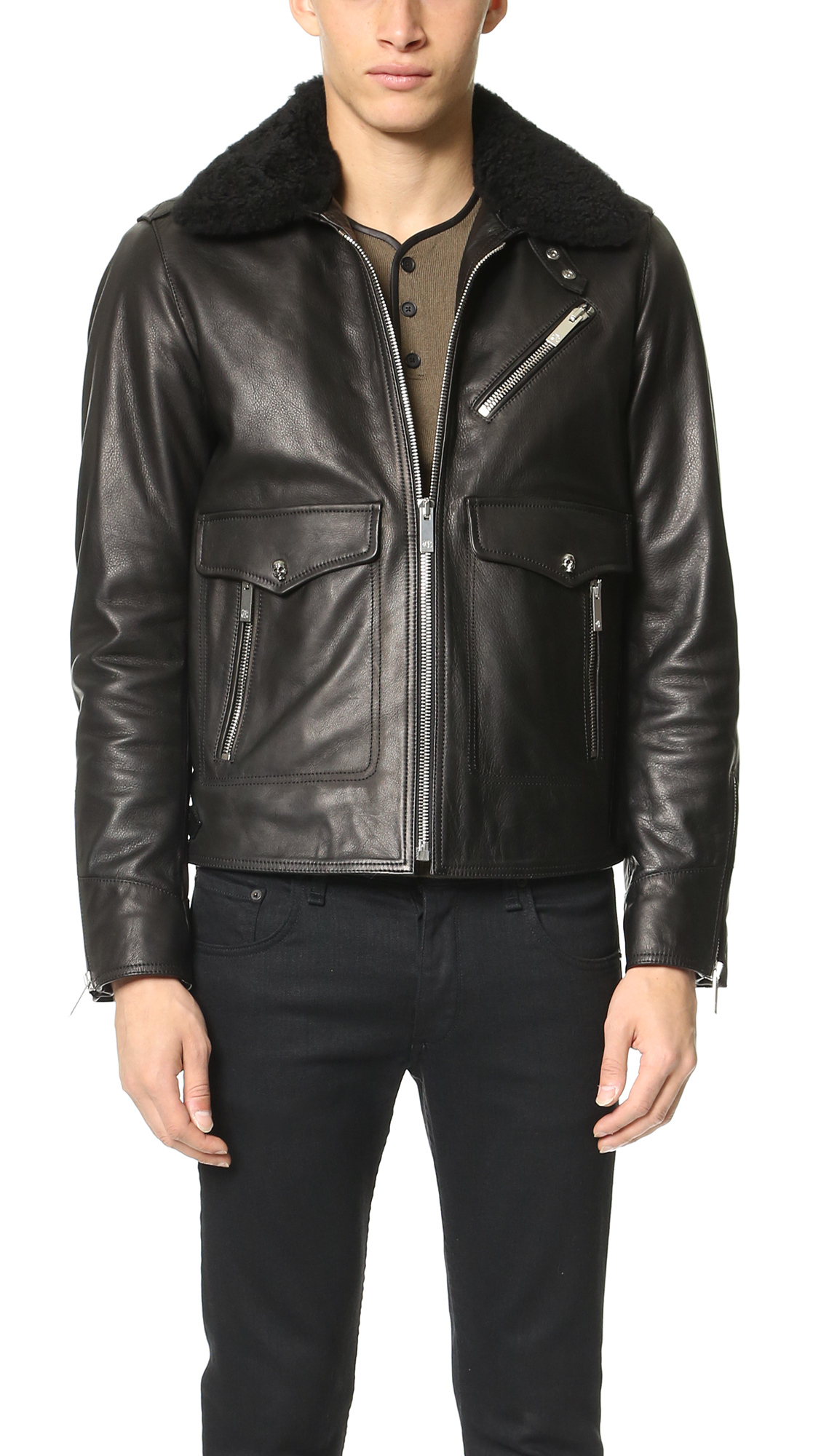 The Kooples Leather Jacket With Shearling In Black For Men Lyst Gallery