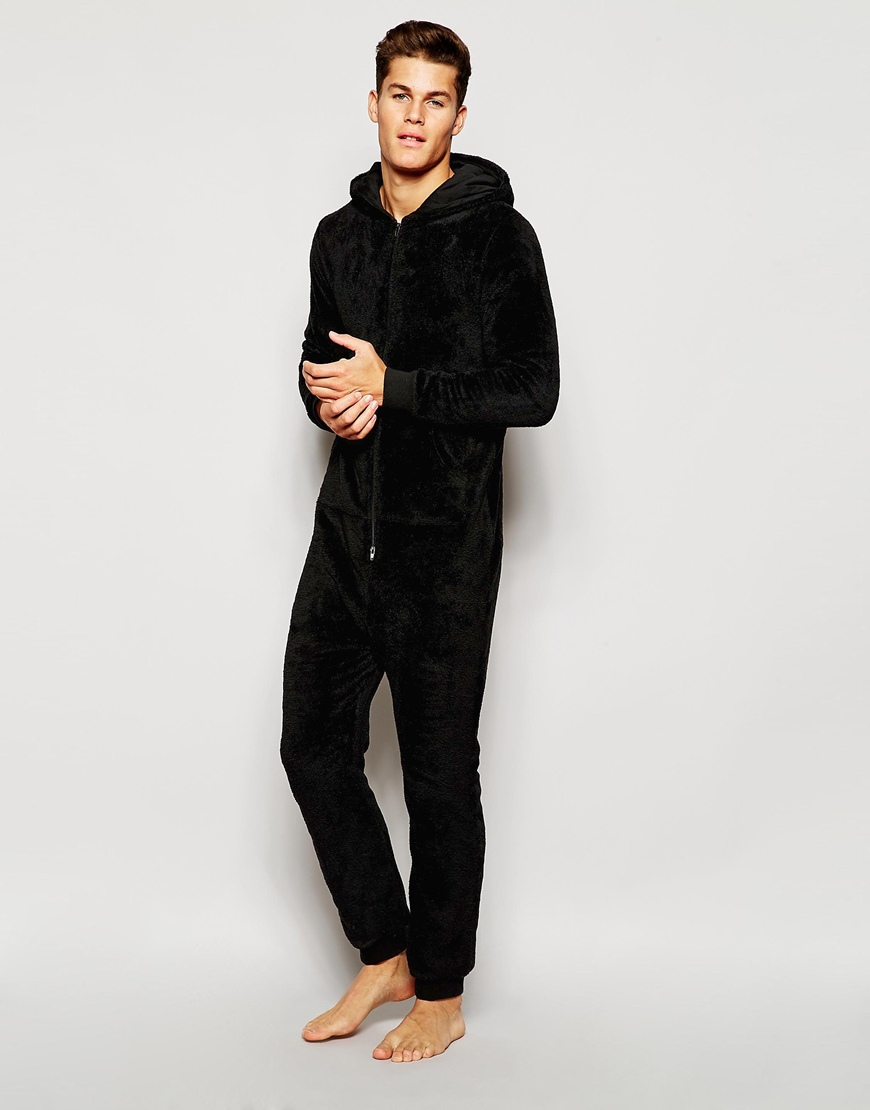 Lyst - Asos Loungewear Onesie In Fluffy Fabric in Black for Men