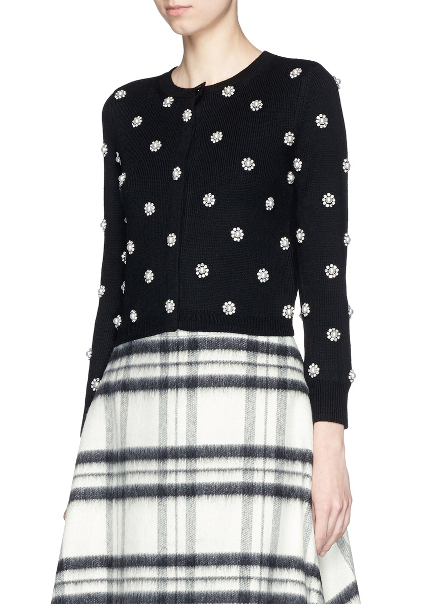 Lyst Alice + Olivia 'erwin' Pearl Flower Embellished Cardigan in Black