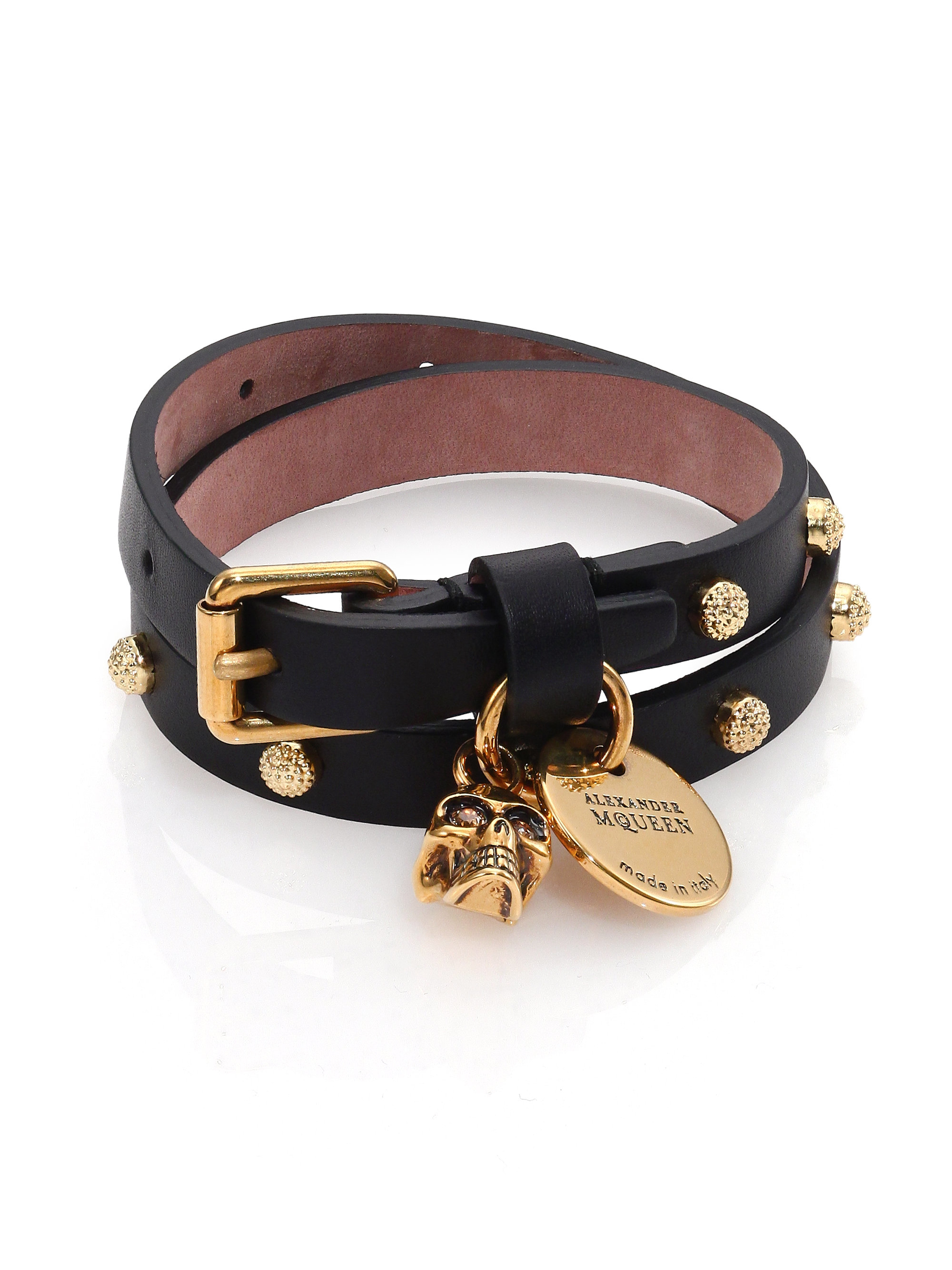 Lyst - Alexander Mcqueen Studded Leather Skull Wrap Bracelet in Black