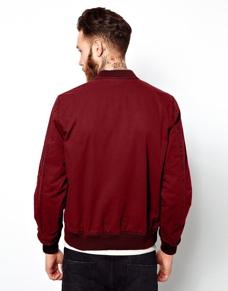 Lyst - Asos Fitted Cotton Bomber Jacket in Red for Men