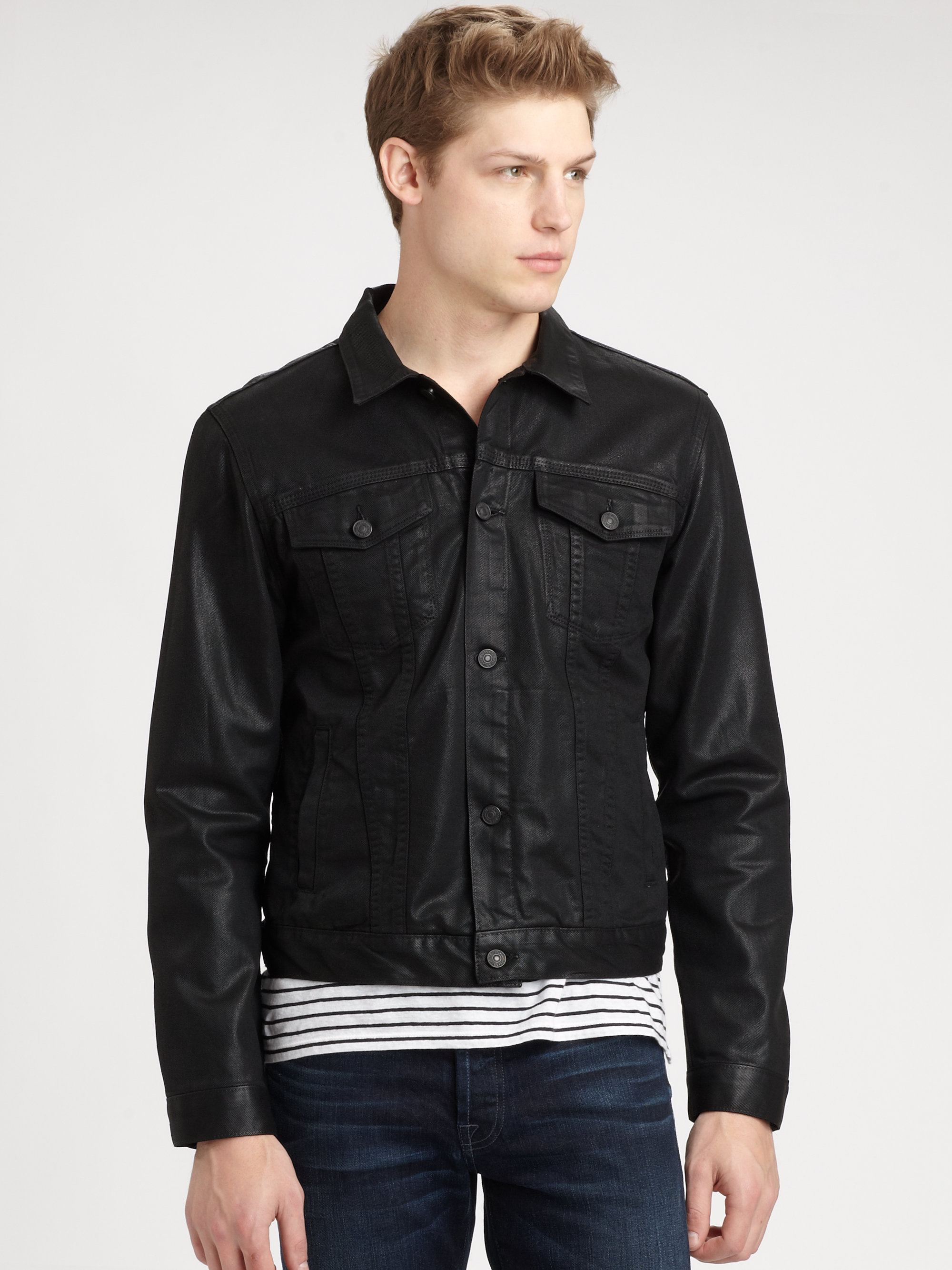Lyst - 7 For All Mankind High Gloss Coated Denim Jacket in Black for Men