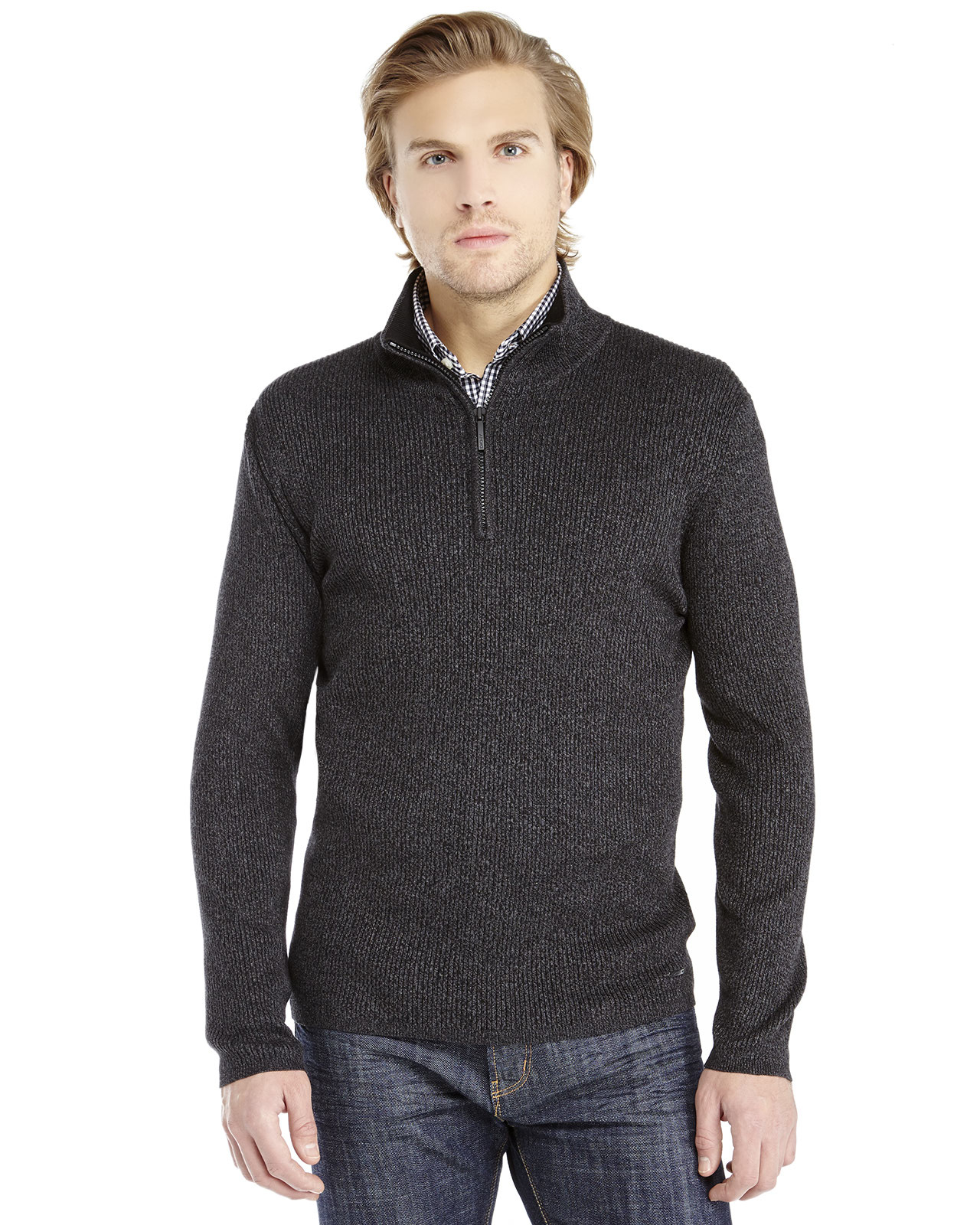 Dkny Marled Knit Quarter-Zip Sweater in Gray for Men (Charcoal) | Lyst