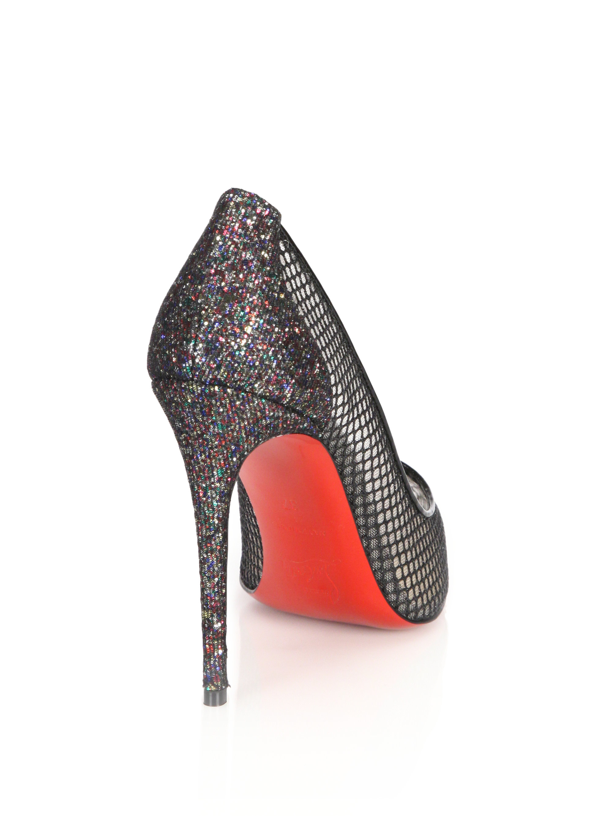 Christian louboutin Glitter Mesh and Leather Pumps in Black (black ...