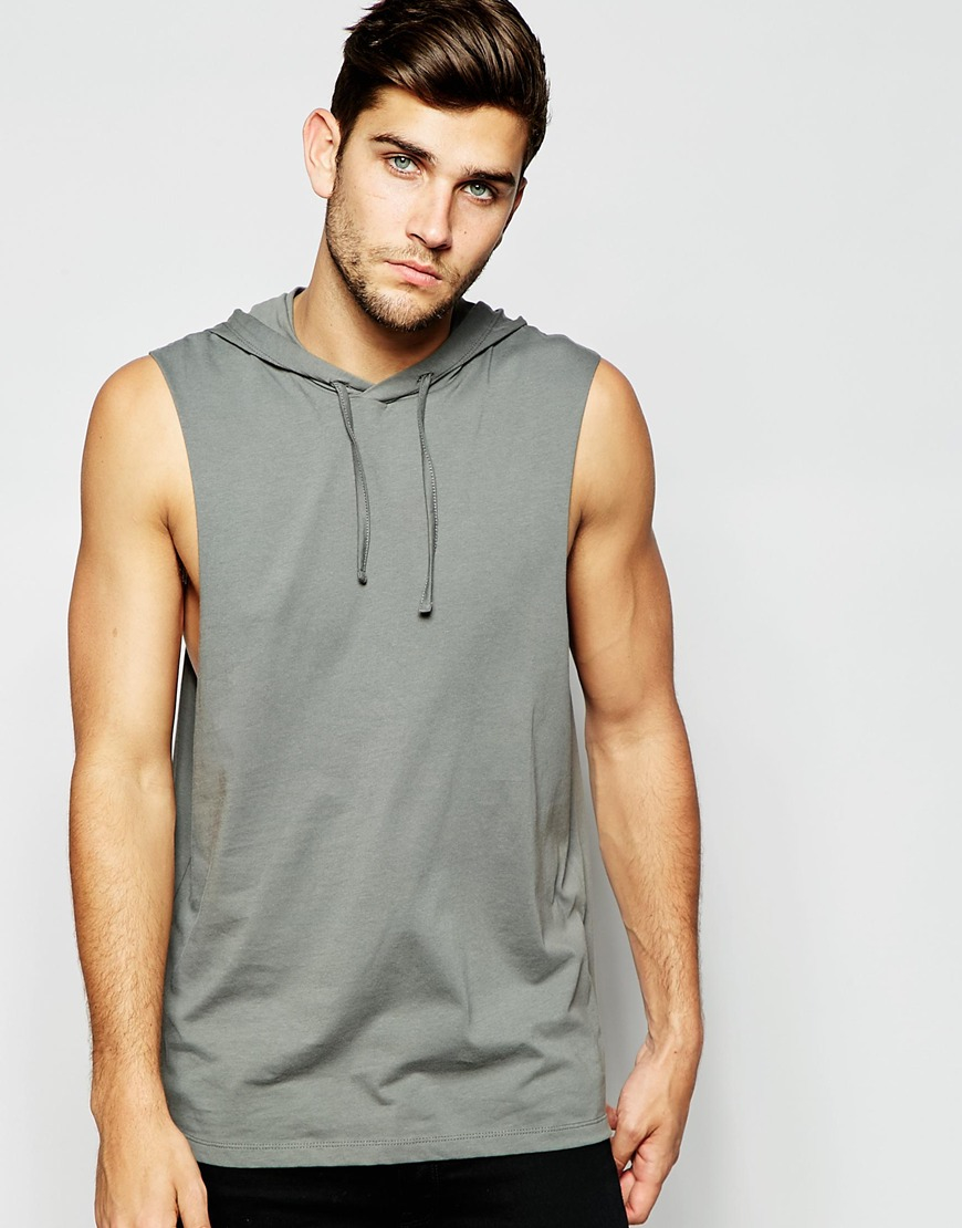 Asos Sleeveless T-shirt With Dropped Armhole And Hood With Zip Detail ...