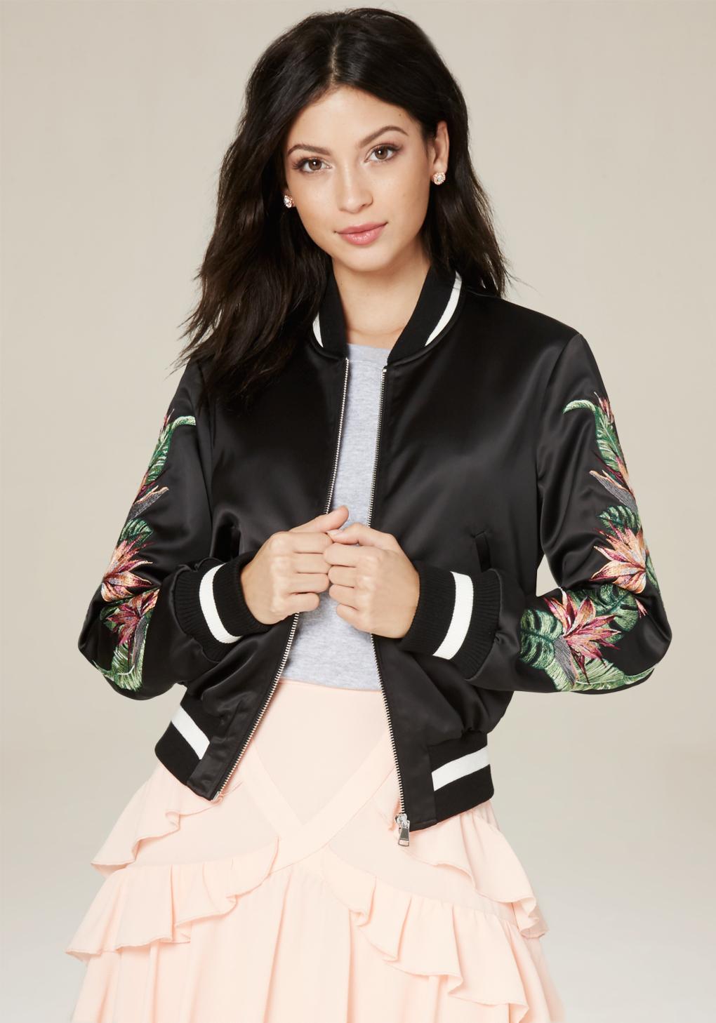 Lyst Bebe Embroidered Bomber Jacket in Black