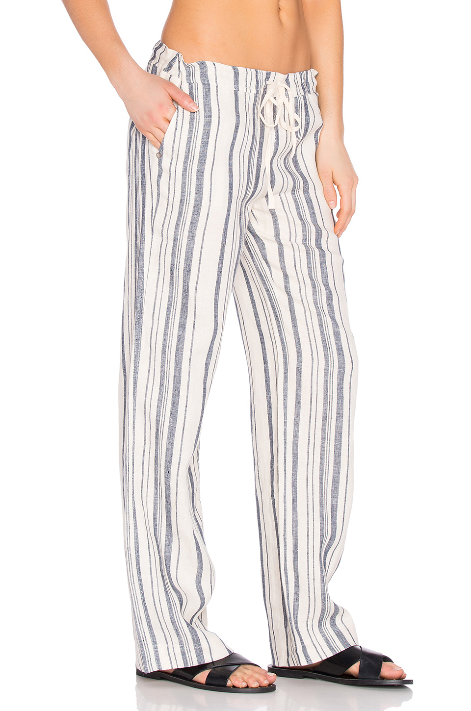 Michael stars Vertical Stripe Linen Wide Leg Pant in White | Lyst