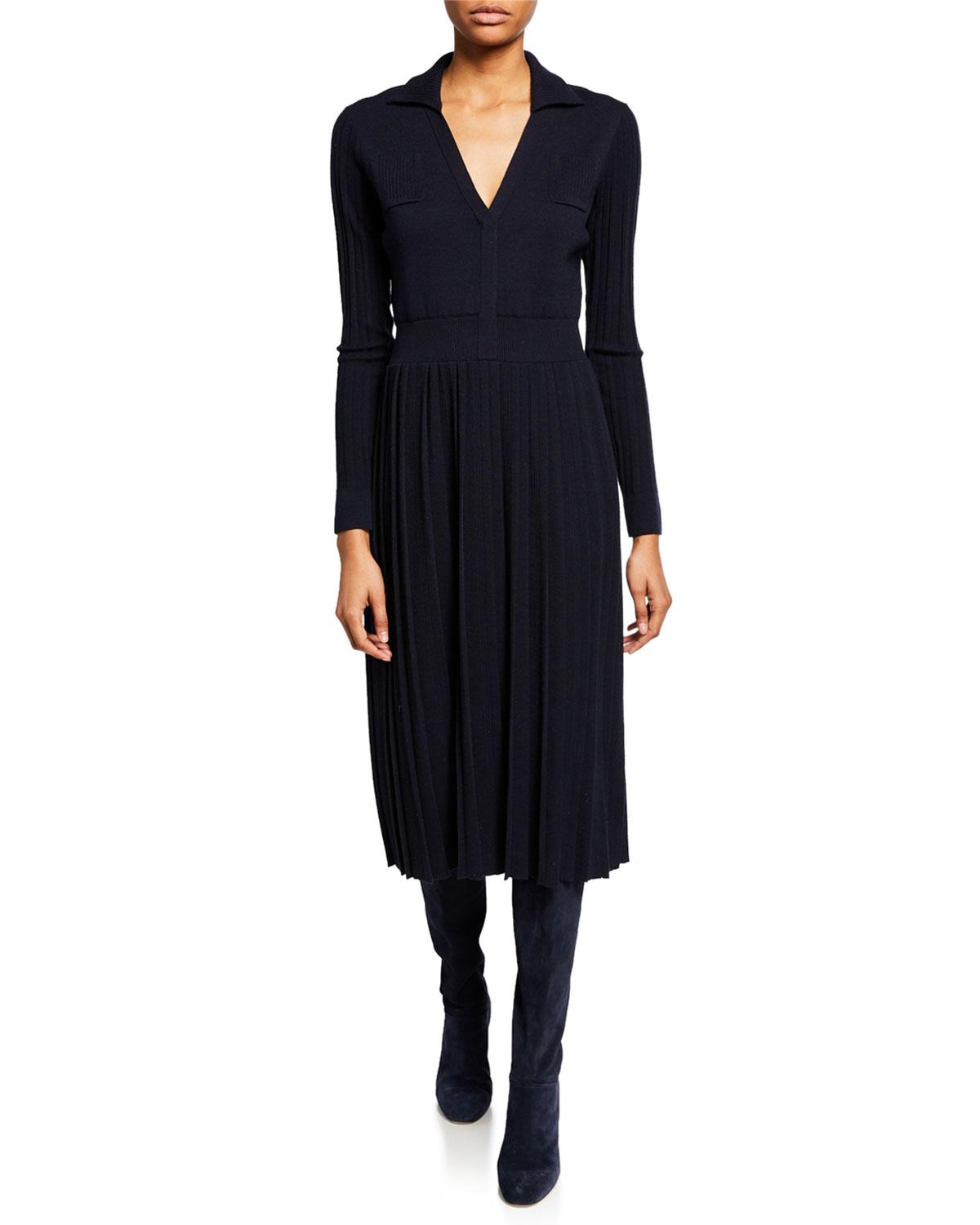 Loro Piana Long Pleated Knit Dress in Black Lyst