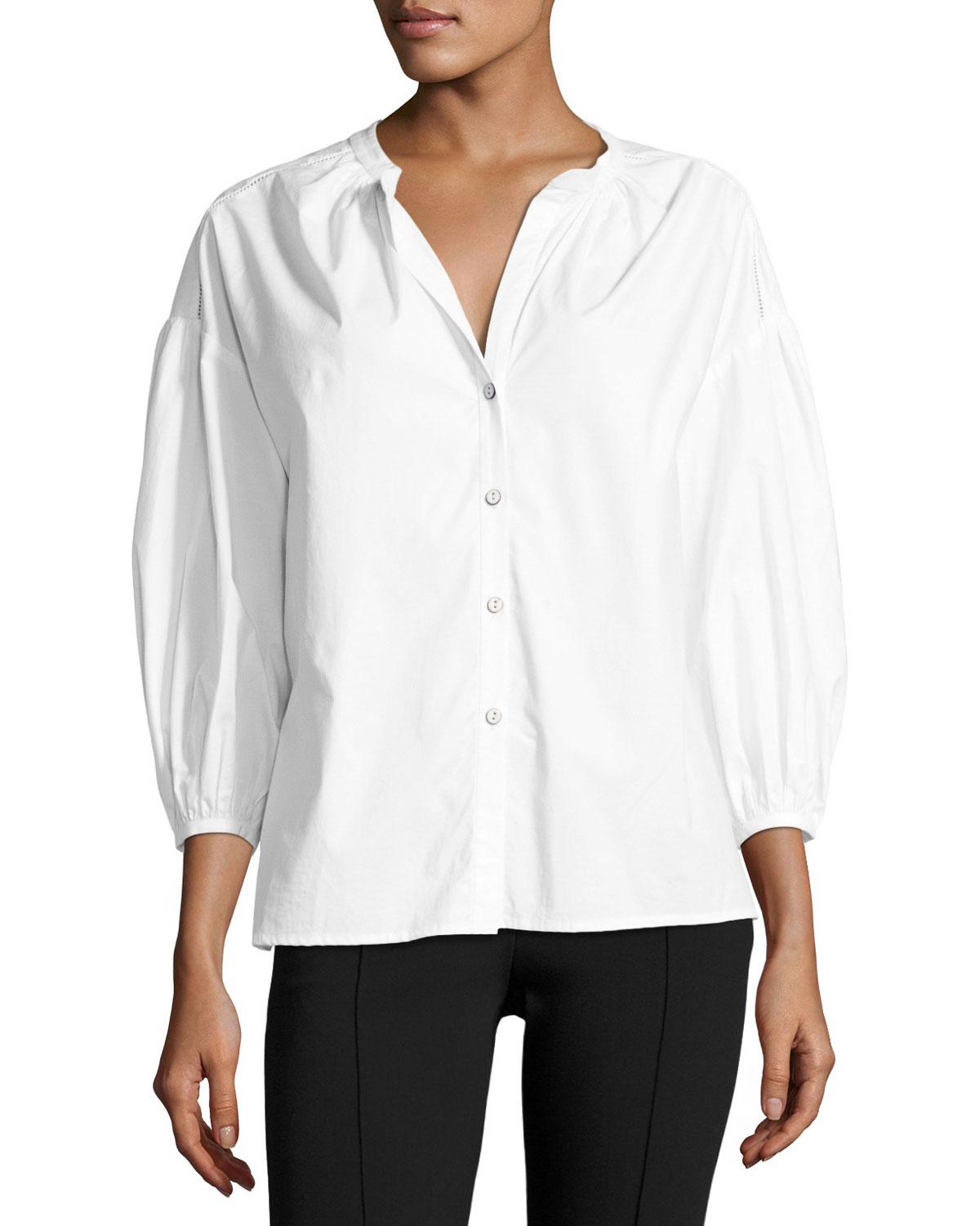 Lyst - Saloni Bette Puff-sleeve Cotton Shirt in White