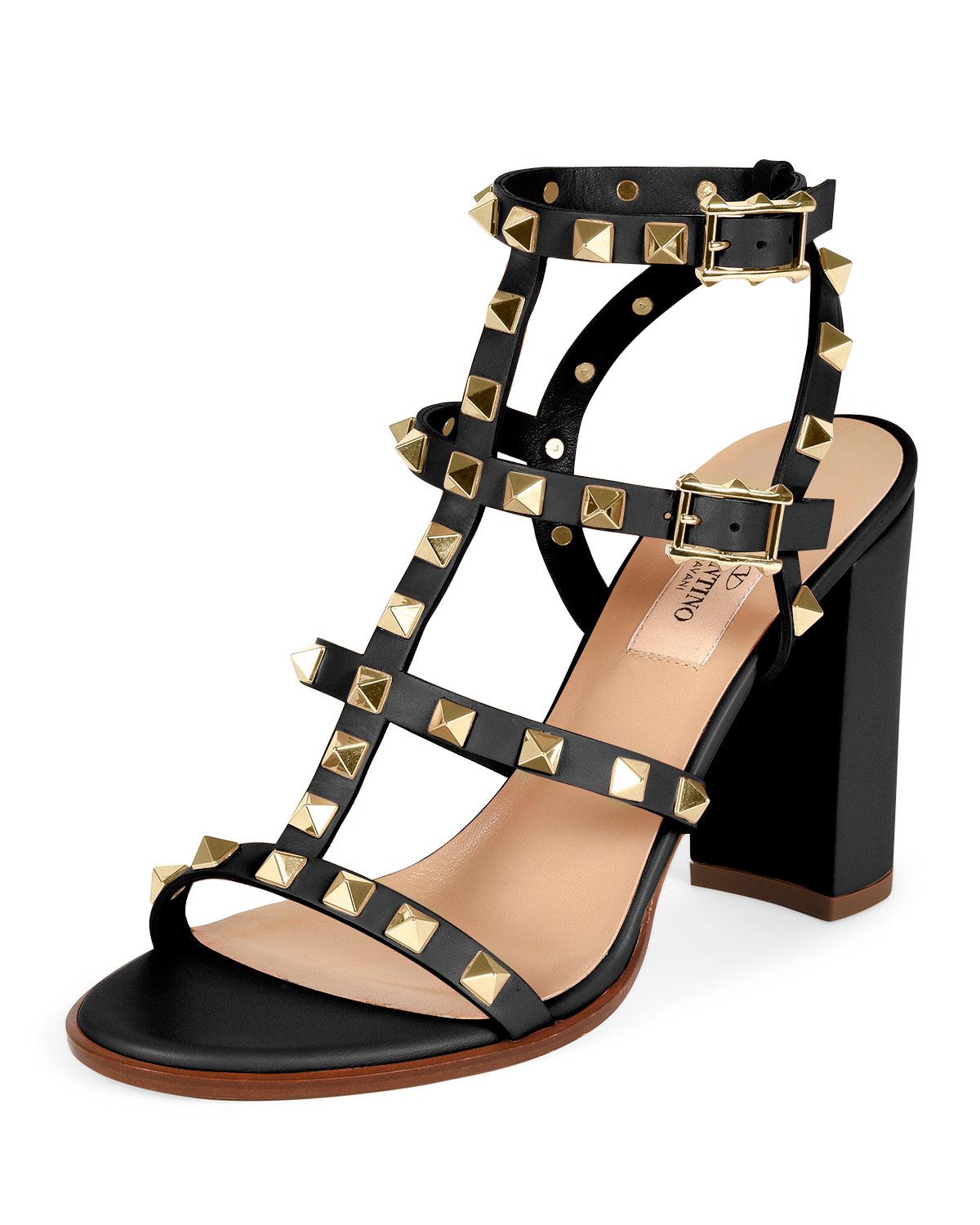 Lyst Valentino  Rockstud Leather Block heel  Sandal  in Black