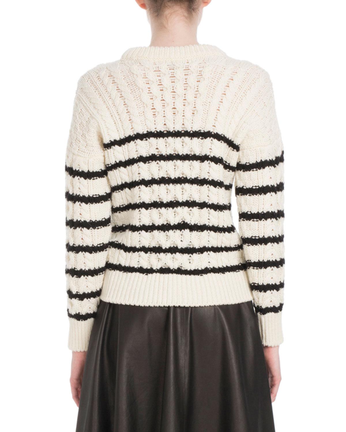 Loewe Crewneck Striped Cable-knit Wool Sweater - Lyst