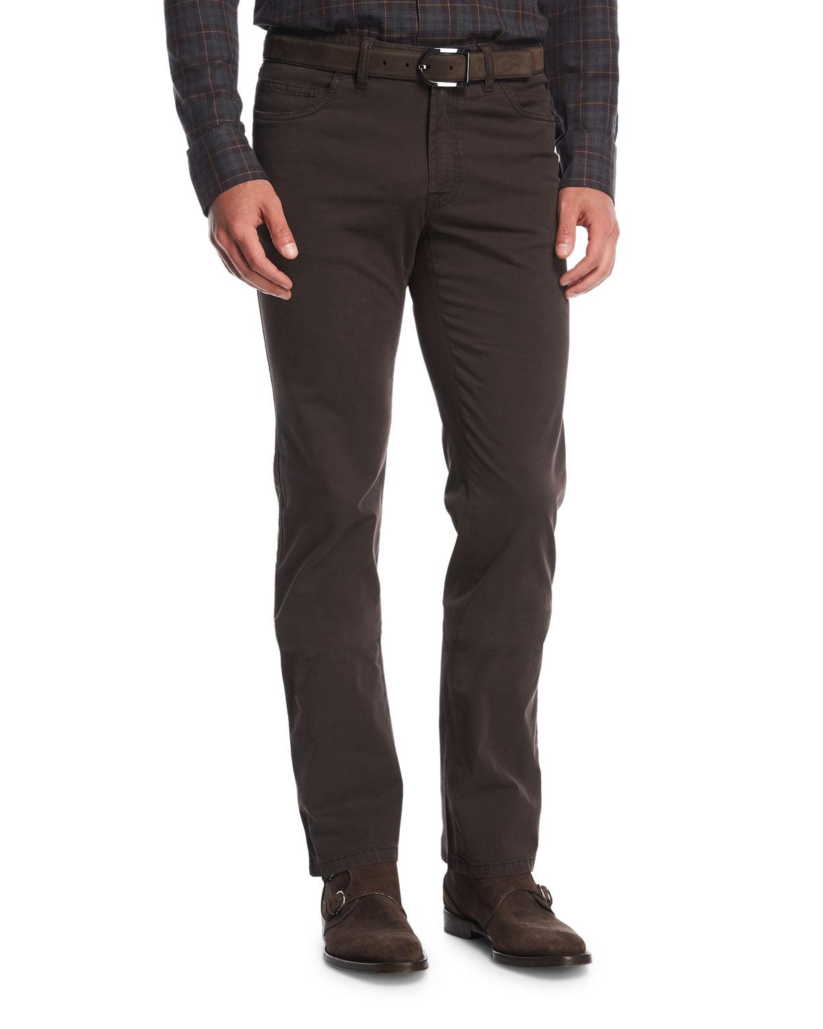 Lyst - Brioni Stretch-cotton Straight-leg Pants in Brown for Men