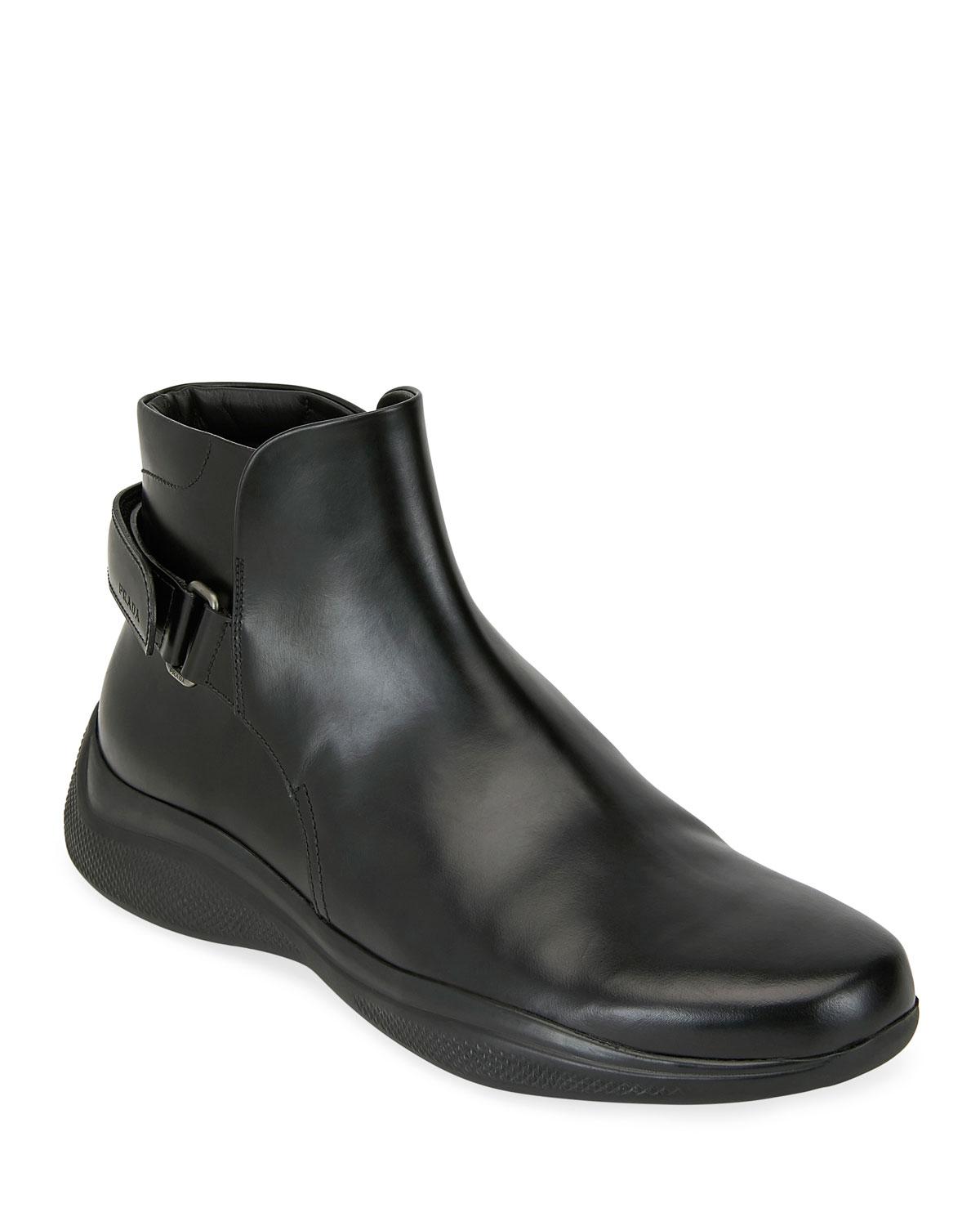 Prada Men's Spazzolato Leather Combat Boots in Black for Men - Lyst