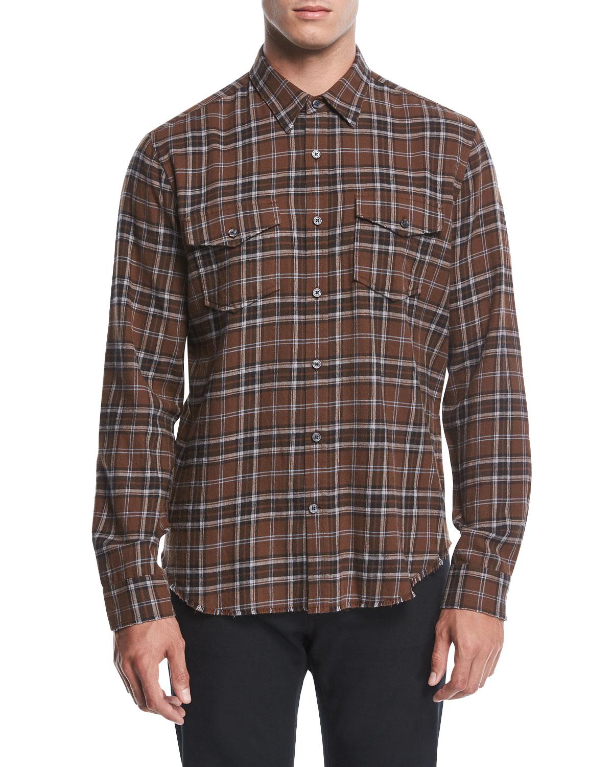 Lyst - Vince Plaid Flannel Western Shirt in Brown for Men