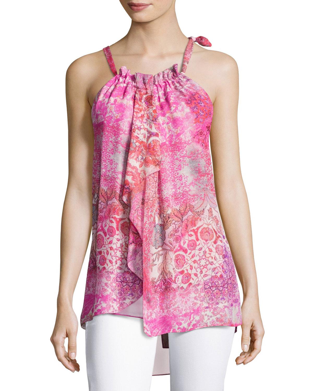 Lyst - Elie Tahari Carmen Floral-print Silk Halter Blouse in Pink