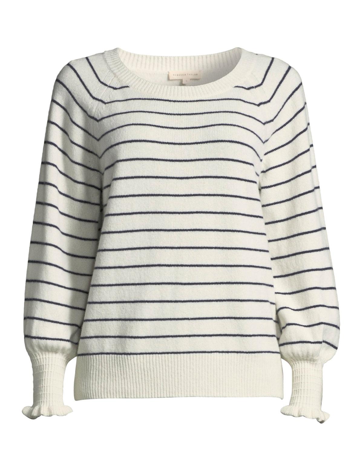 Lyst - Rebecca Taylor Cozy Wool-cotton Striped Sweater in Gray