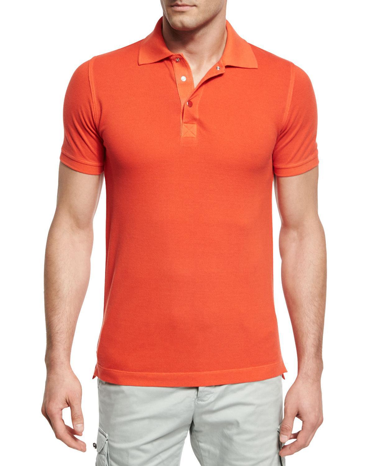 Lyst - Kiton Piqué Snap-front Polo Shirt in Orange for Men