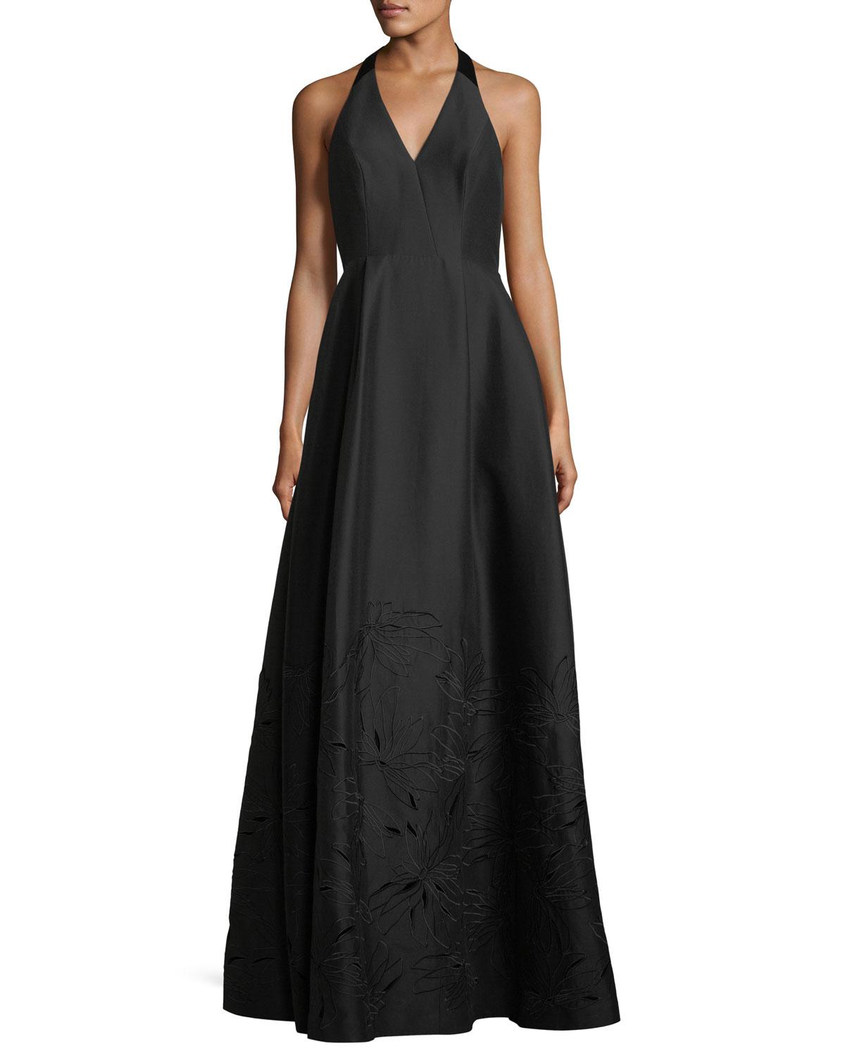 halston heritage halter gown