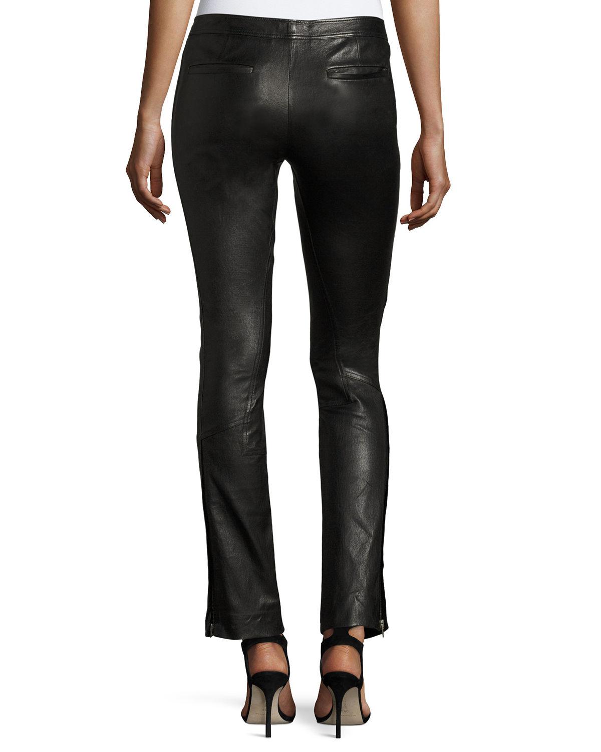 Lyst - Theory Riding Fitted Straight-leg Lamb Leather Pants in Black