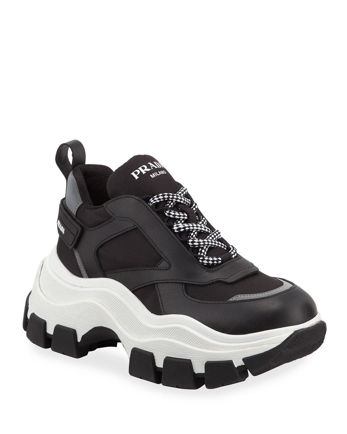Prada Synthetic Super Wedgy Lace-up Sneakers In Nylon And Leather With ...