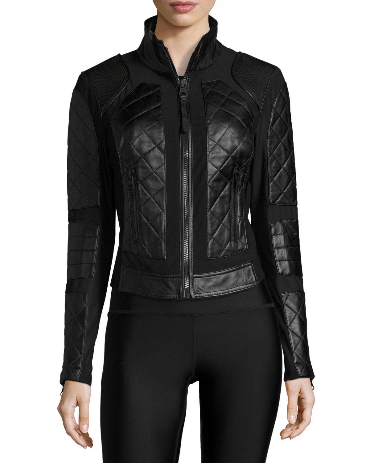 Blanc Noir Quilted Leather Mesh Moto Jacket In Black Lyst Gallery