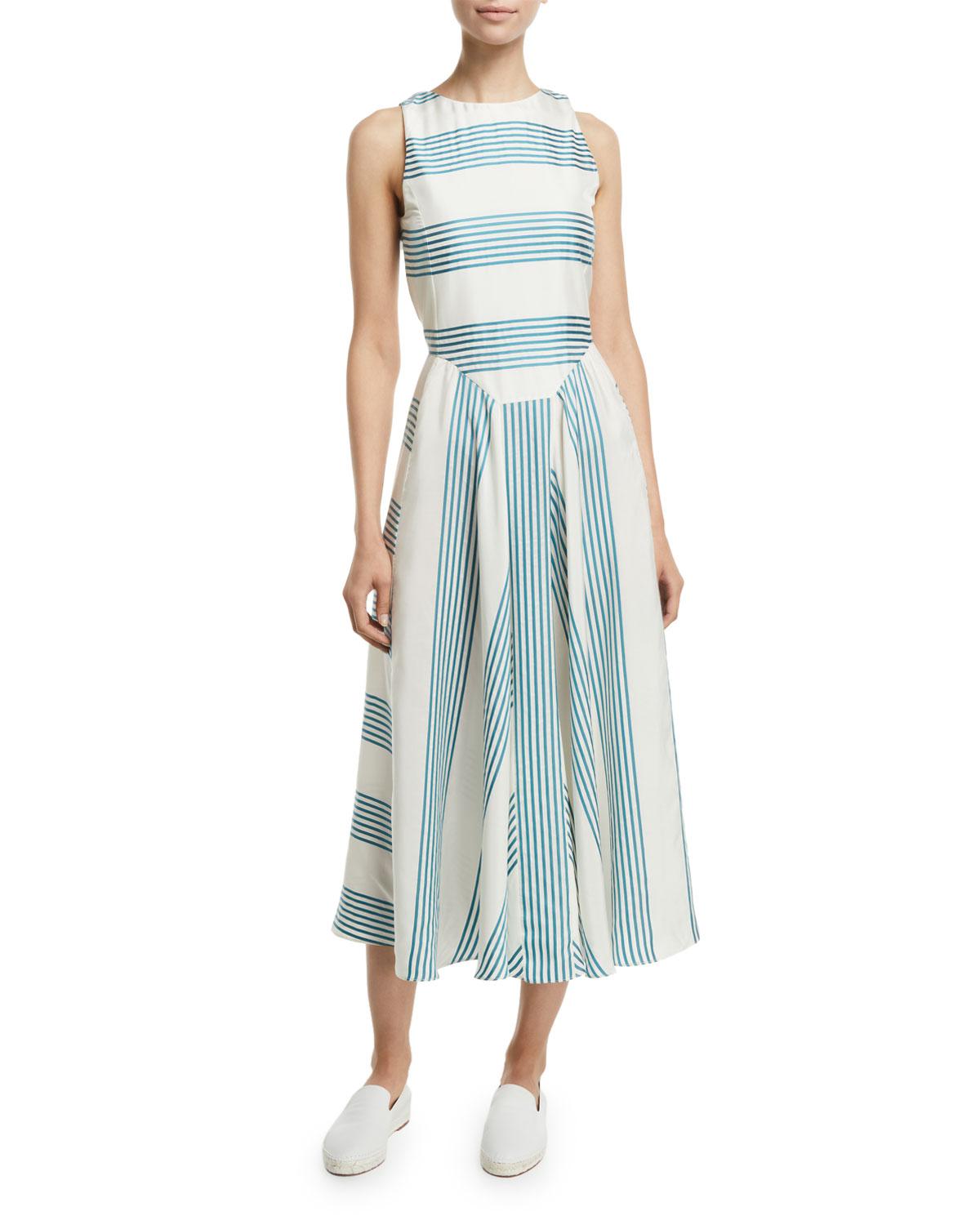 Lyst - Loro Piana Sleeveless Striped Silk Midi Dress in Blue