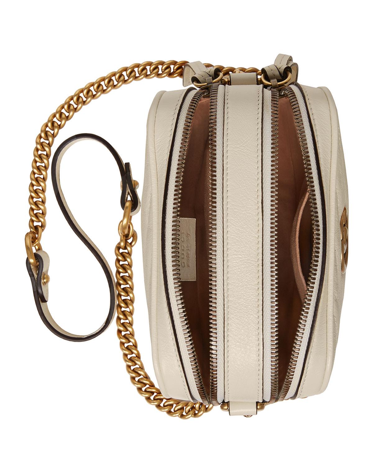 Gucci GG Marmont Tall Chevron Leather Crossbody Bag in White - Lyst