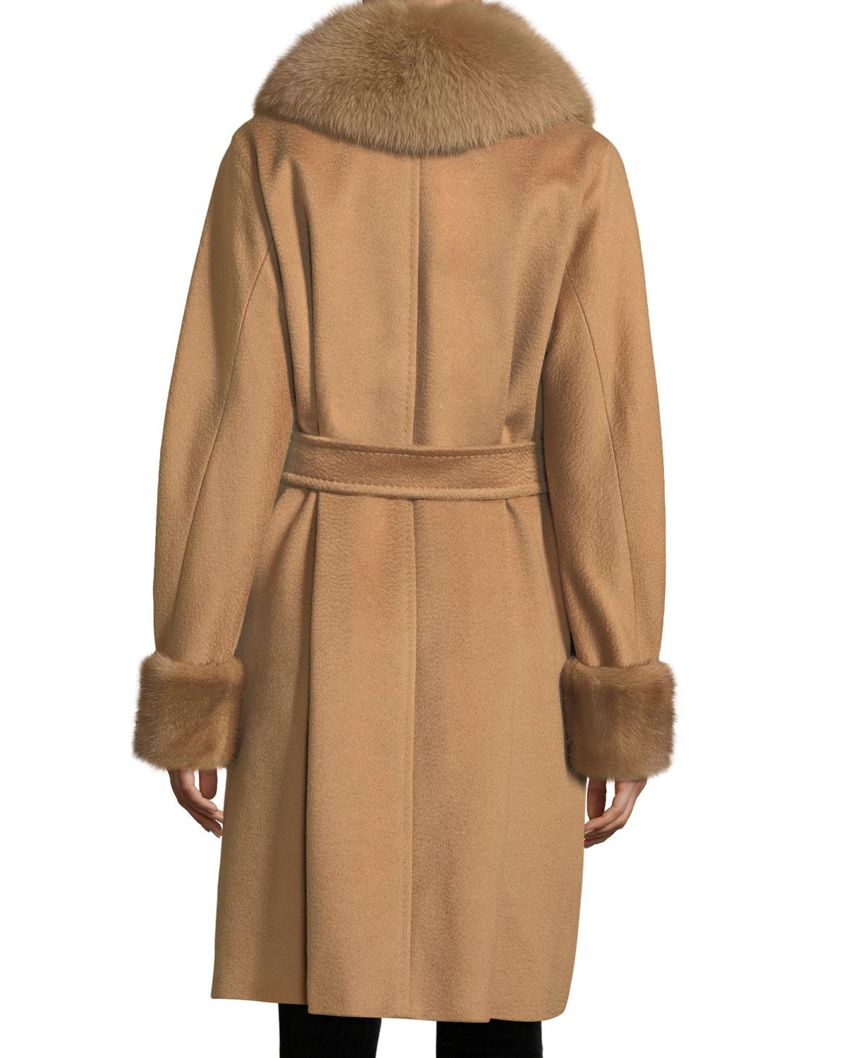 Lyst - Max Mara Fur-trim Camel Hair Wrap Coat in Natural