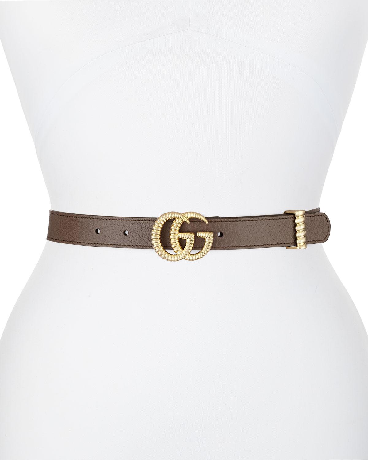 Gucci GG Marmont Leather Belt W/ Textured GG Buckle in Gray - Lyst