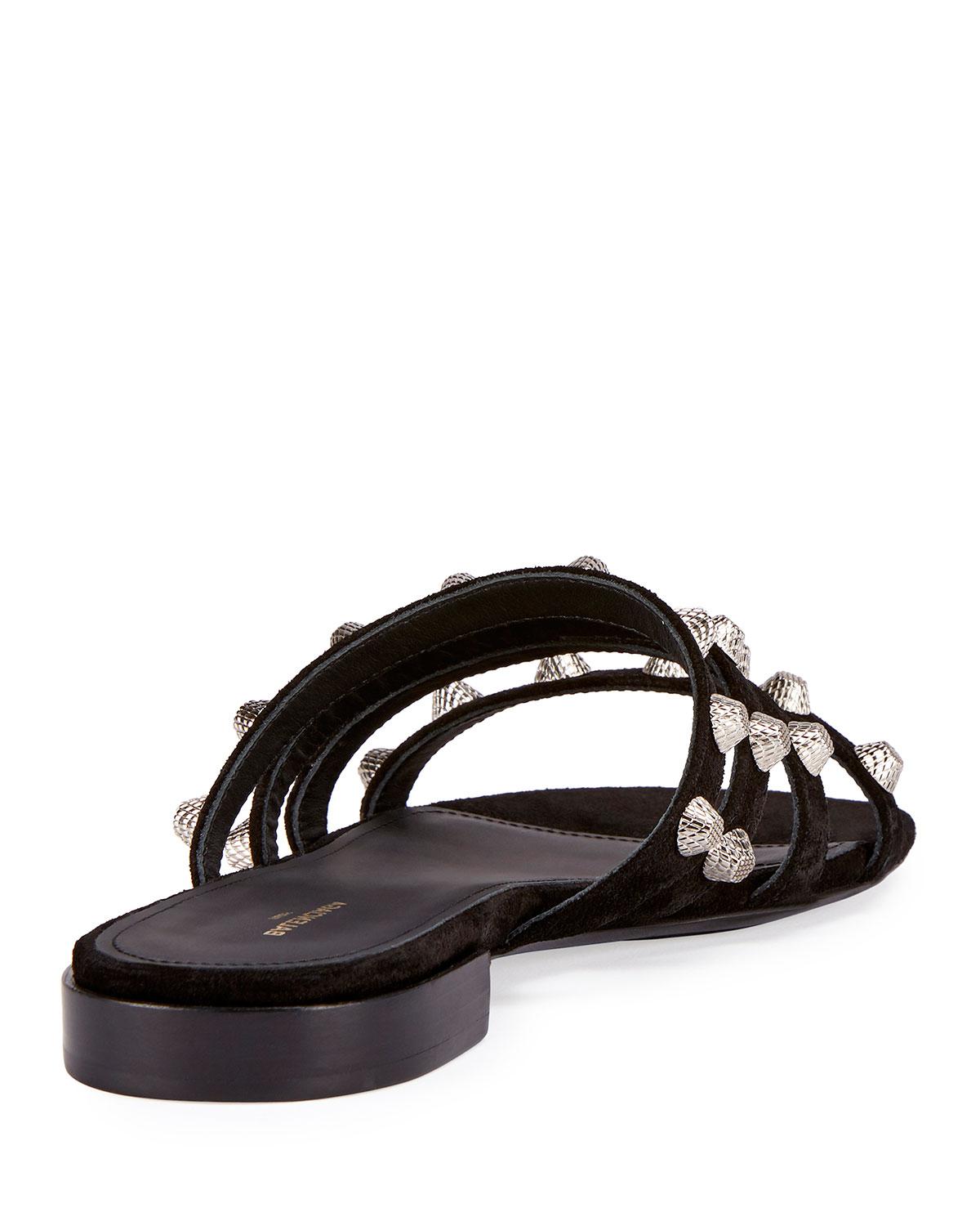 Lyst - Balenciaga Studded Suede Slide Flat Sandal in Black