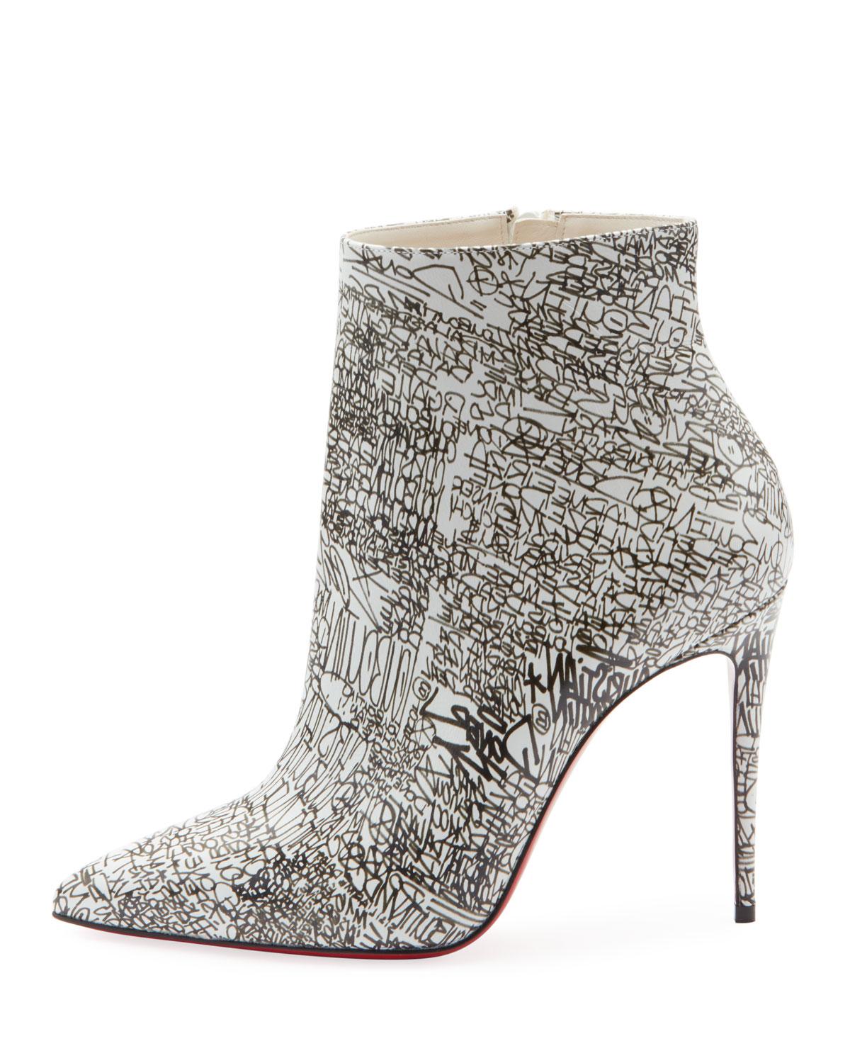 Christian Louboutin So Kate 100 Calf Caligraf Red Sole Booties in Gray ...