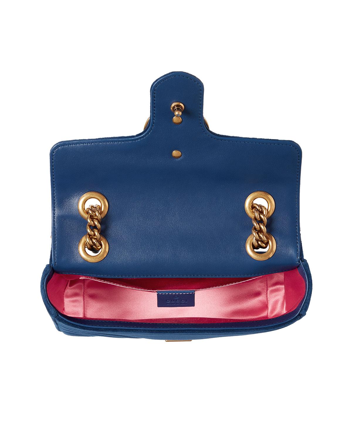 Gucci GG Marmont 2.0 Mini Velvet Shoulder Bag in Blue - Lyst