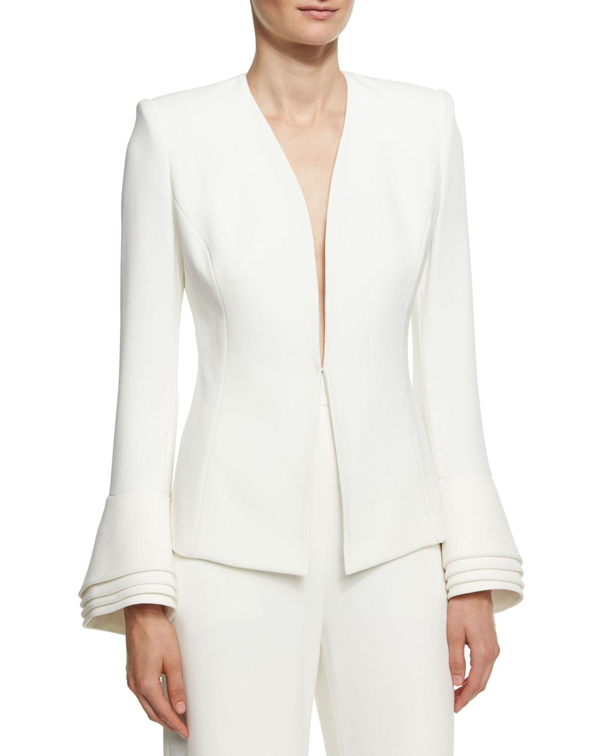Brandon Maxwell Synthetic Layered-cuff Crepe Jacket in Ivory (White) - Lyst