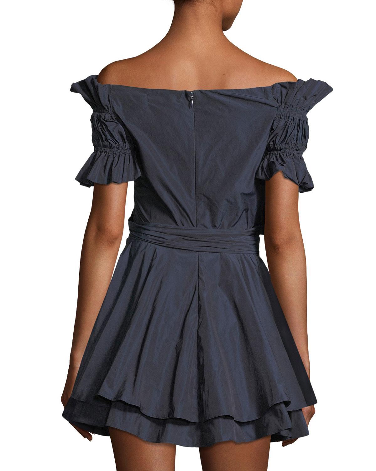Lyst Jonathan Simkhai Off The Shoulder Ruched Taffeta Mini Wrap Lyst Jonathan Simkhai Off The Shoulder Ruched Taffeta Mini Wrap Dress In Blue
