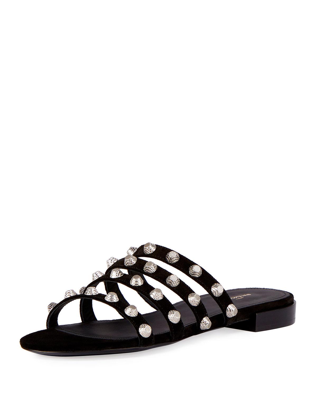 Lyst - Balenciaga Studded Suede Slide Flat Sandal in Black