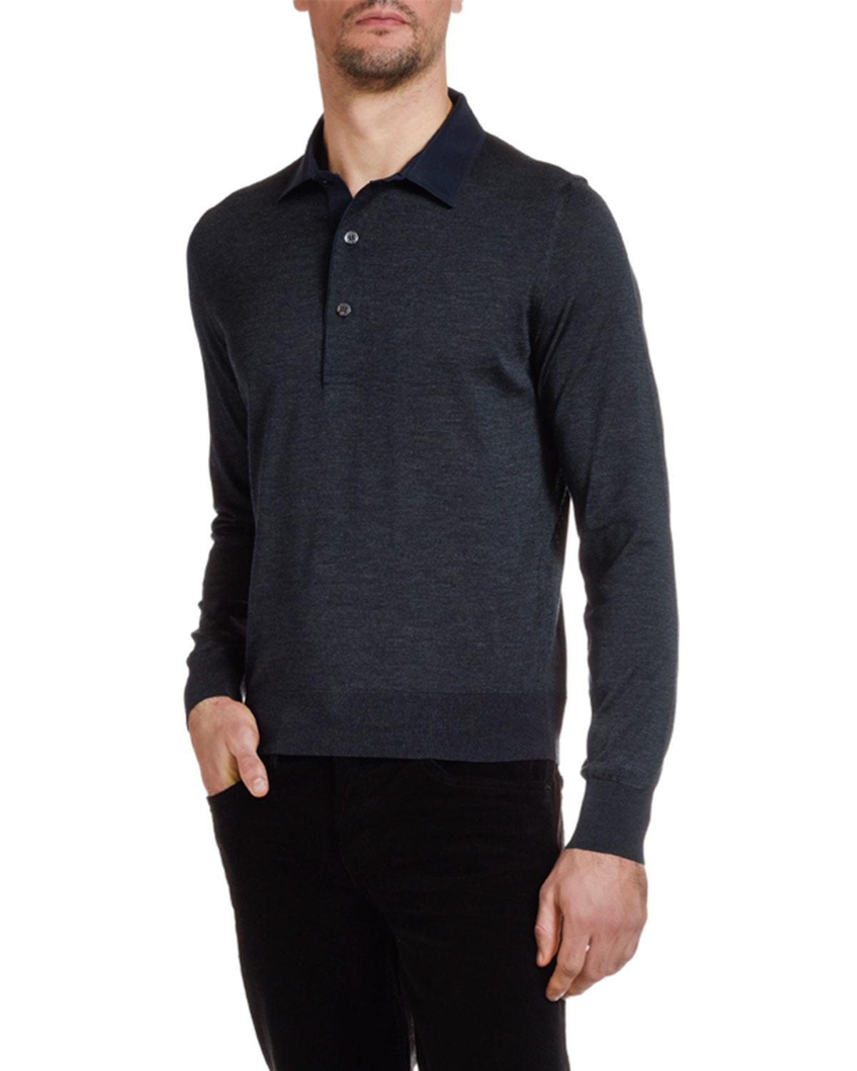 Tom Ford Men's Knit Long-sleeve Polo Shirt in Gray for Men - Lyst