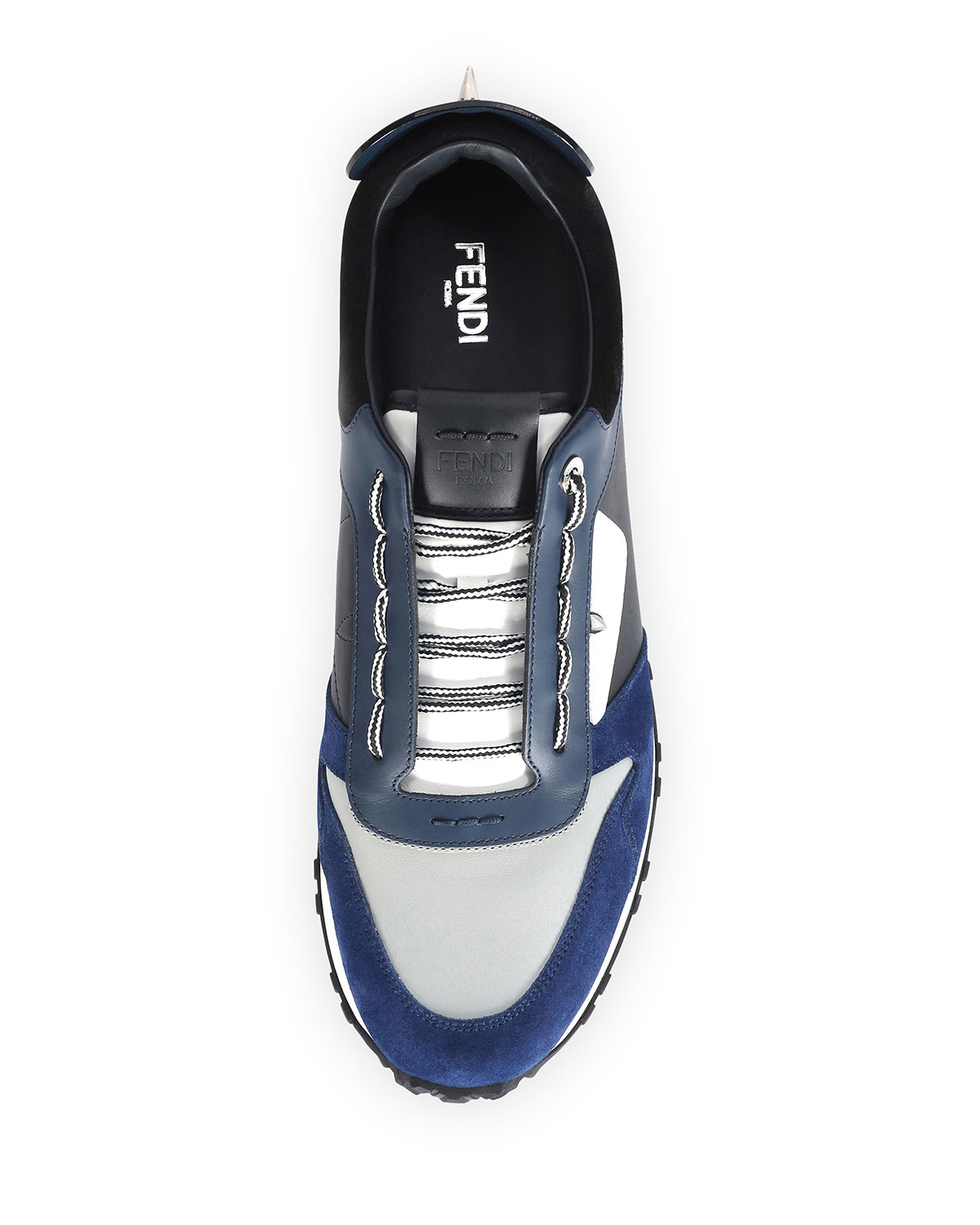 Fendi Monster Runner SpikeBack Leather Sneaker in Blue