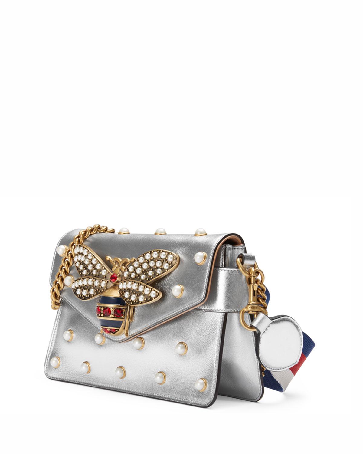 Lyst - Gucci Broadway Pearly Bee Shoulder Bag in Metallic