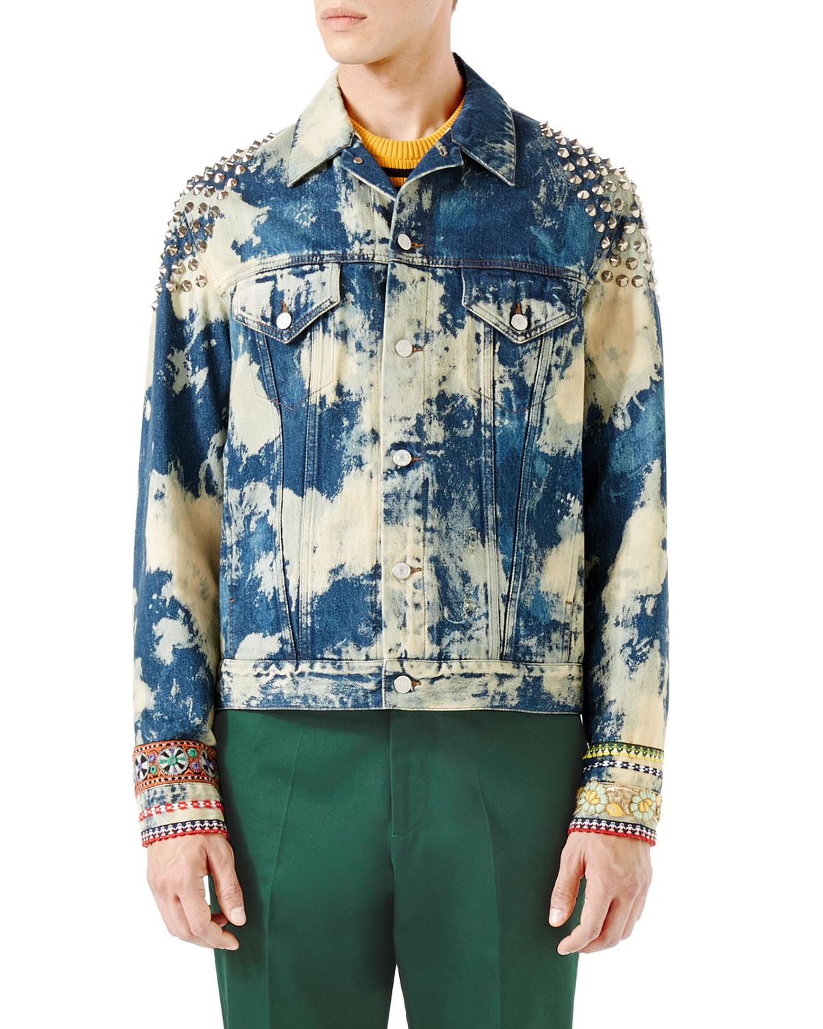 Lyst - Gucci Washed Studded Denim Jacket in Blue for Men