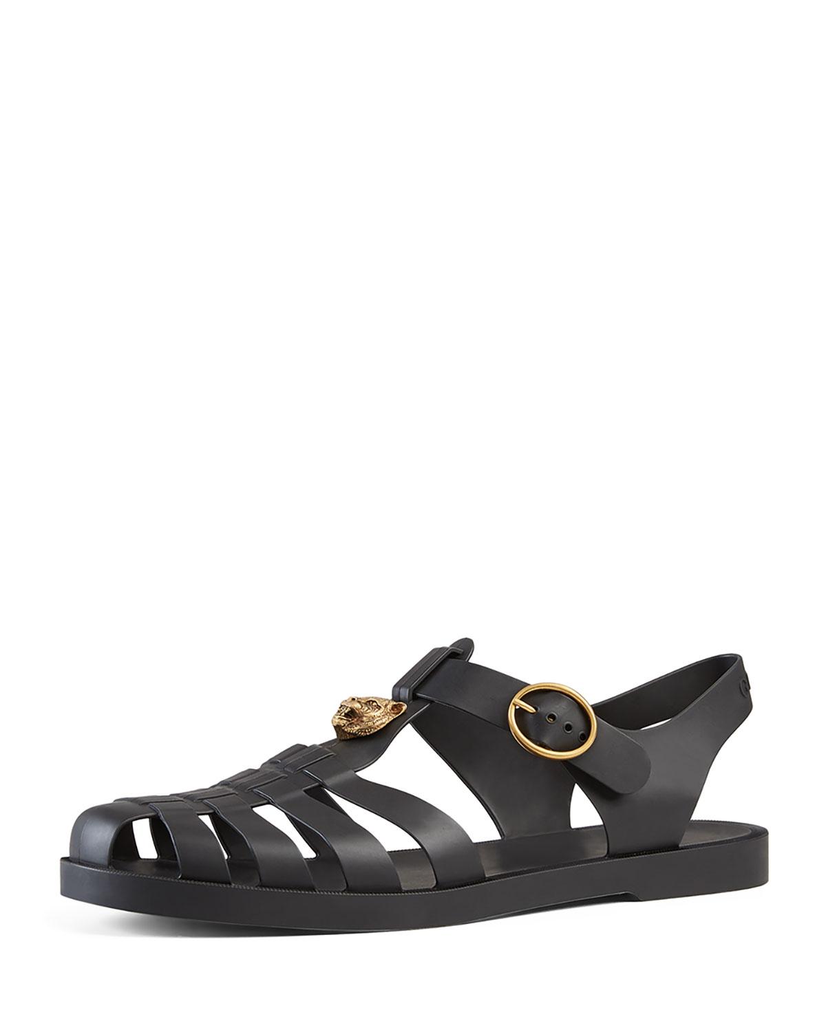  Gucci  Rubber Buckle Strap Sandal  in Black for Men Lyst