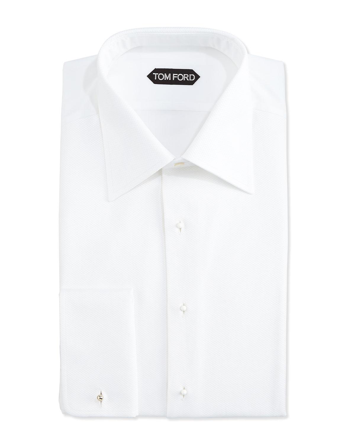 Tom ford Pique Woven Tuxedo Shirt in White for Men | Lyst