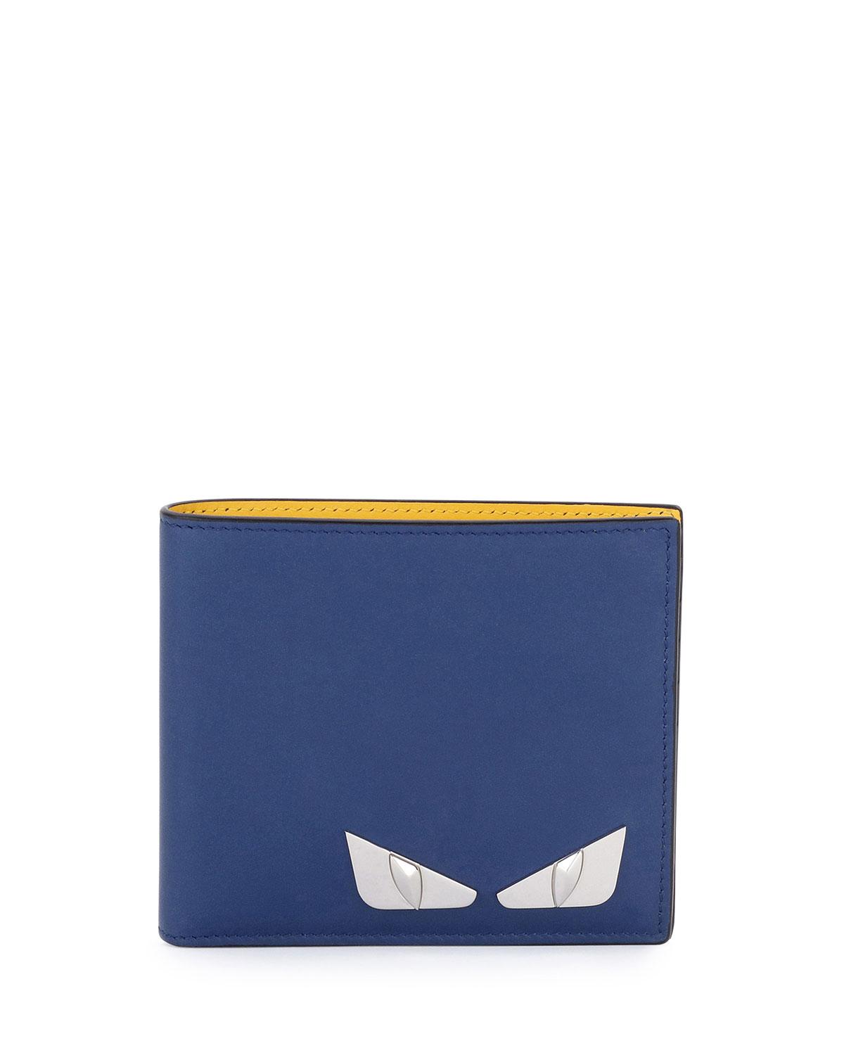 Fendi Monster Eyes Leather Bi-fold Wallet in Blue for Men | Lyst