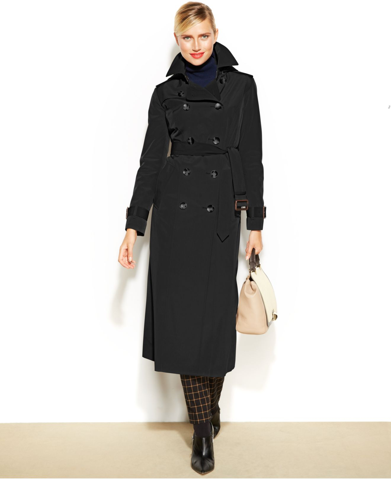 Lyst London Fog Hooded Belted Maxi Trench Coat In Black