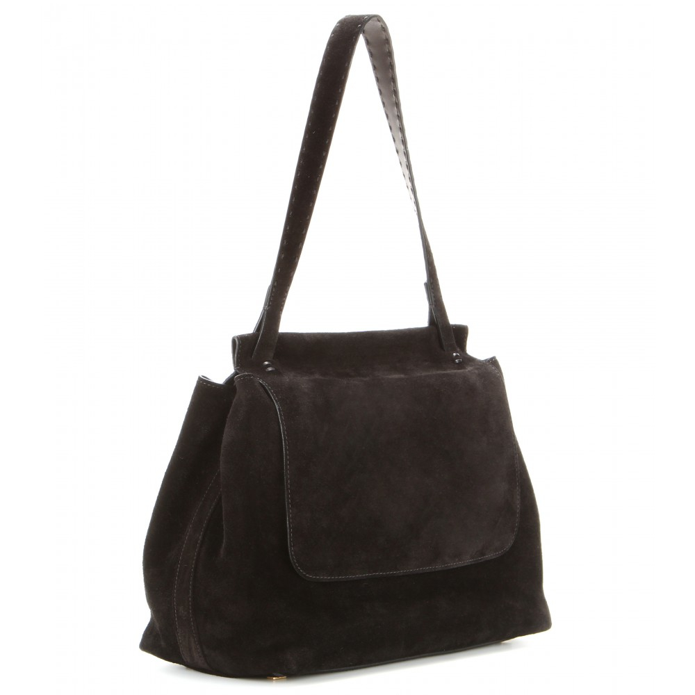 The row Top-Handle Suede Shoulder Bag in Black | Lyst
