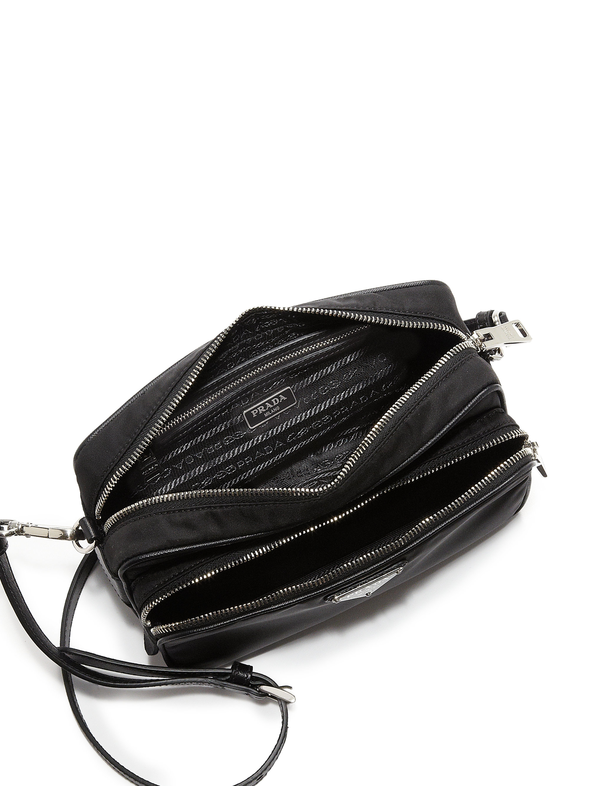 Prada Tessuto \u0026amp; Saffiano Camera Bag in Black | Lyst