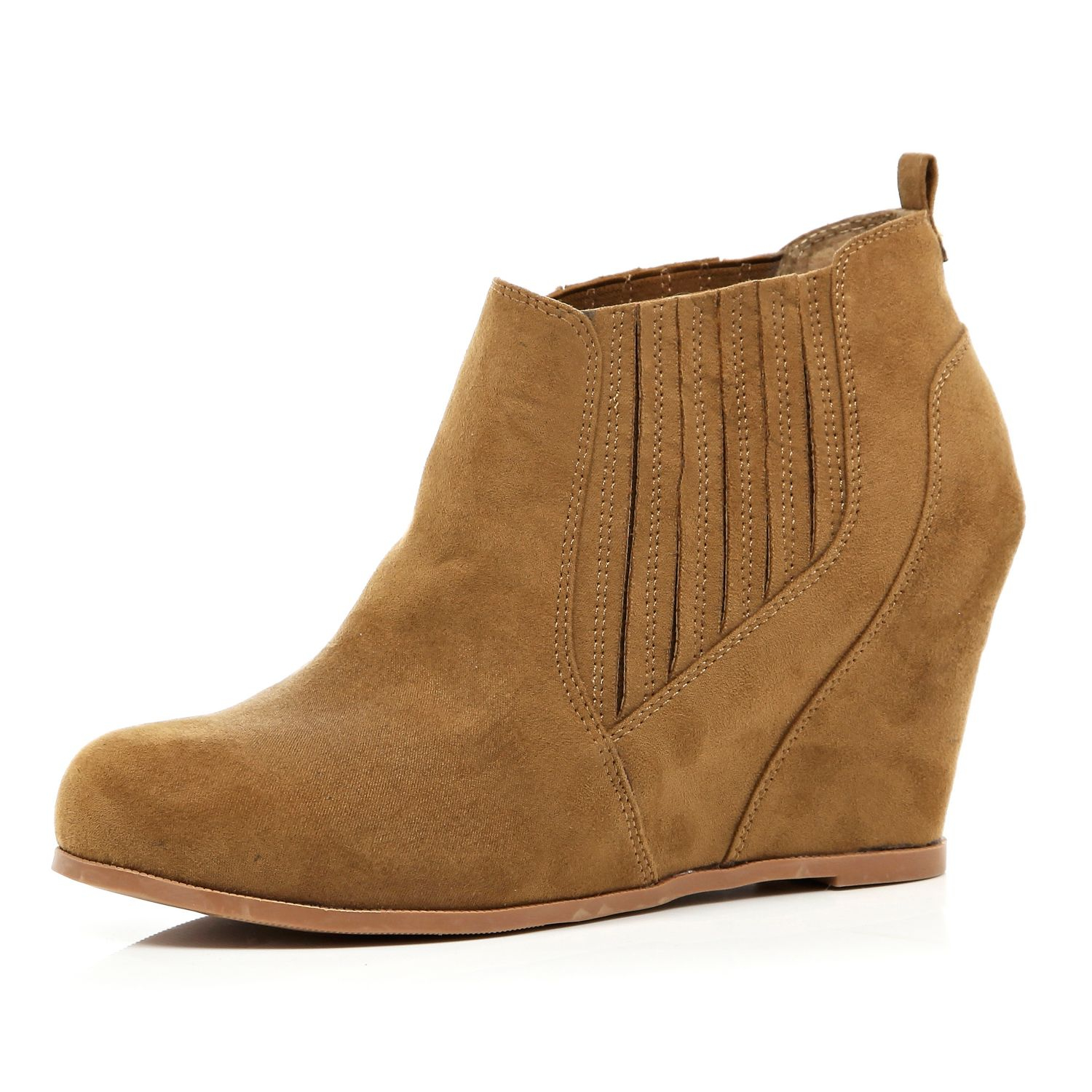 River Island Light Brown Elasticated Gusset Wedge Boots in Brown | Lyst