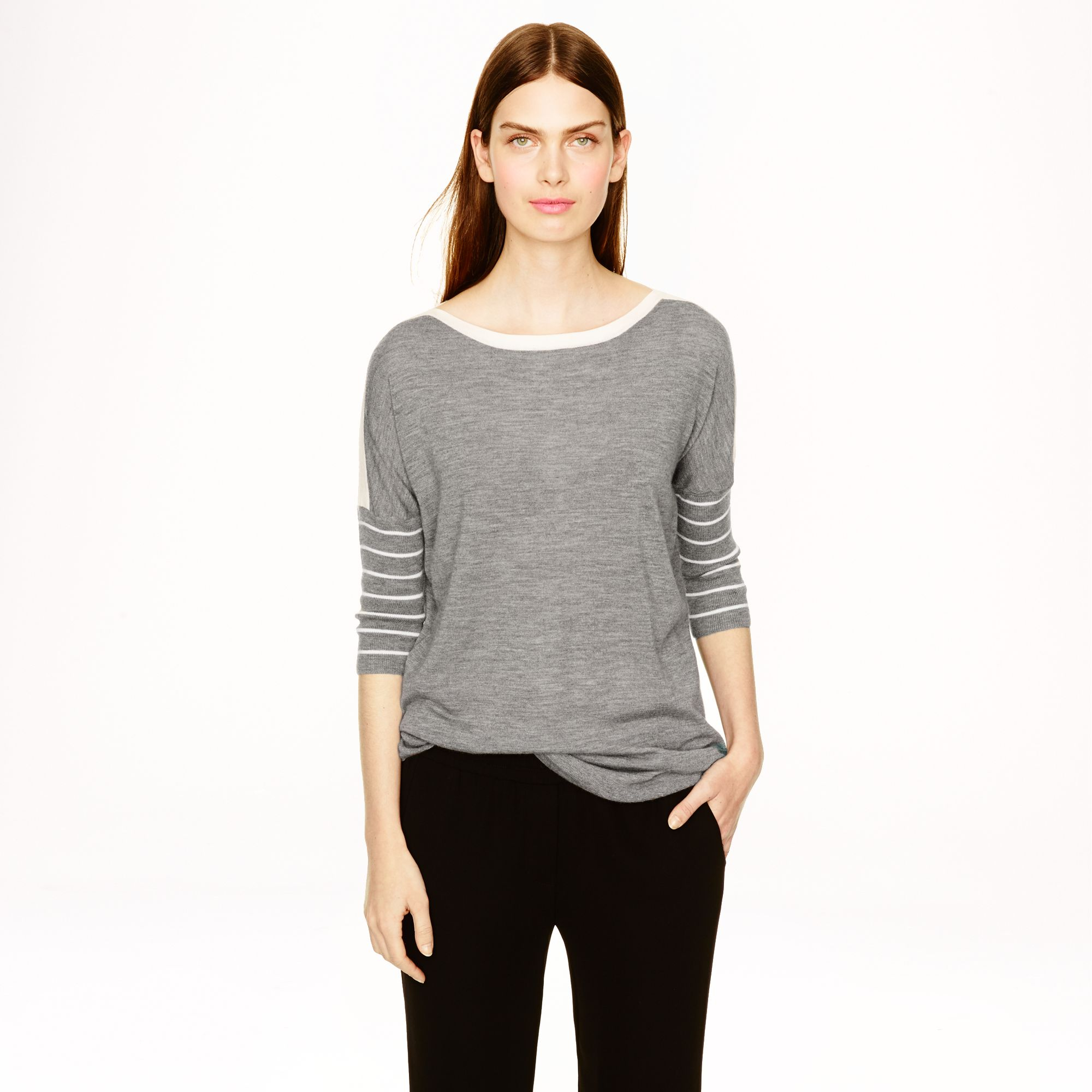 J.crew Collection Cashmere Drapey Boatneck Sweater in Stripe in Gray ...