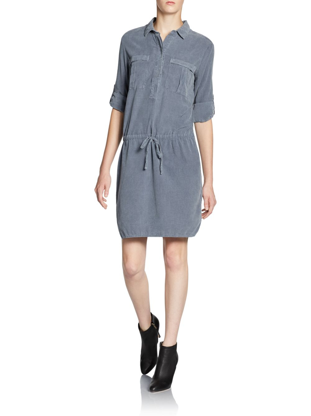 James perse Cotton Drawstring  Shirtdress in Gray Lyst