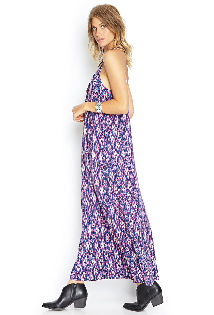 Lyst Forever 21 Ikat Y back Maxi Dress in Blue 